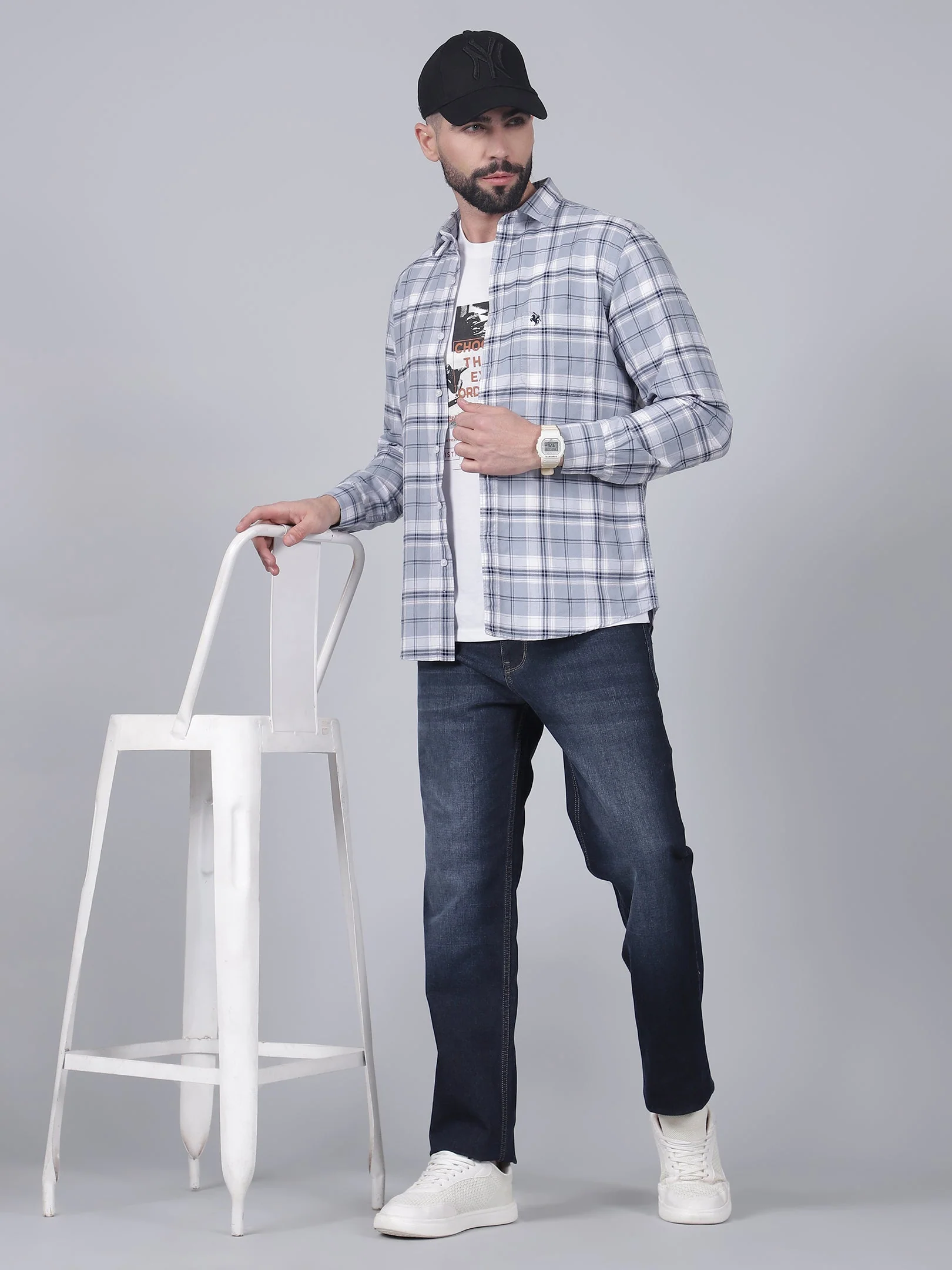 Casual Shirt for Men | Breathable & Soft with Color Fastness Regular Fit Spread Collar Neck Cotton Fabric Checkered Pattern - Image 5