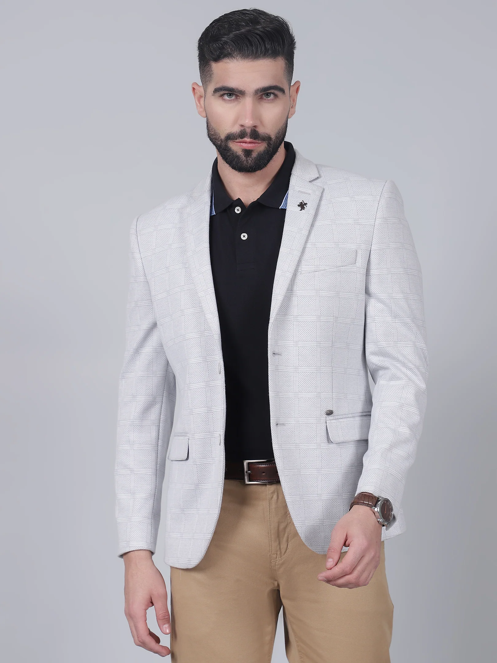 Men’s Grey Checkered Casual Blazer | Cantabil - Image 2