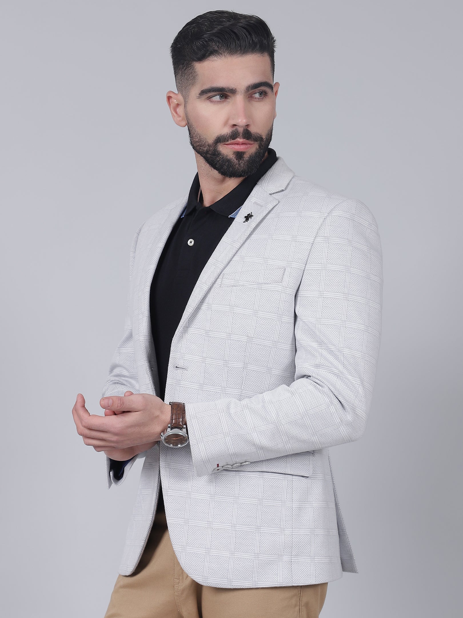 Men’s Grey Checkered Casual Blazer | Cantabil - Image 3