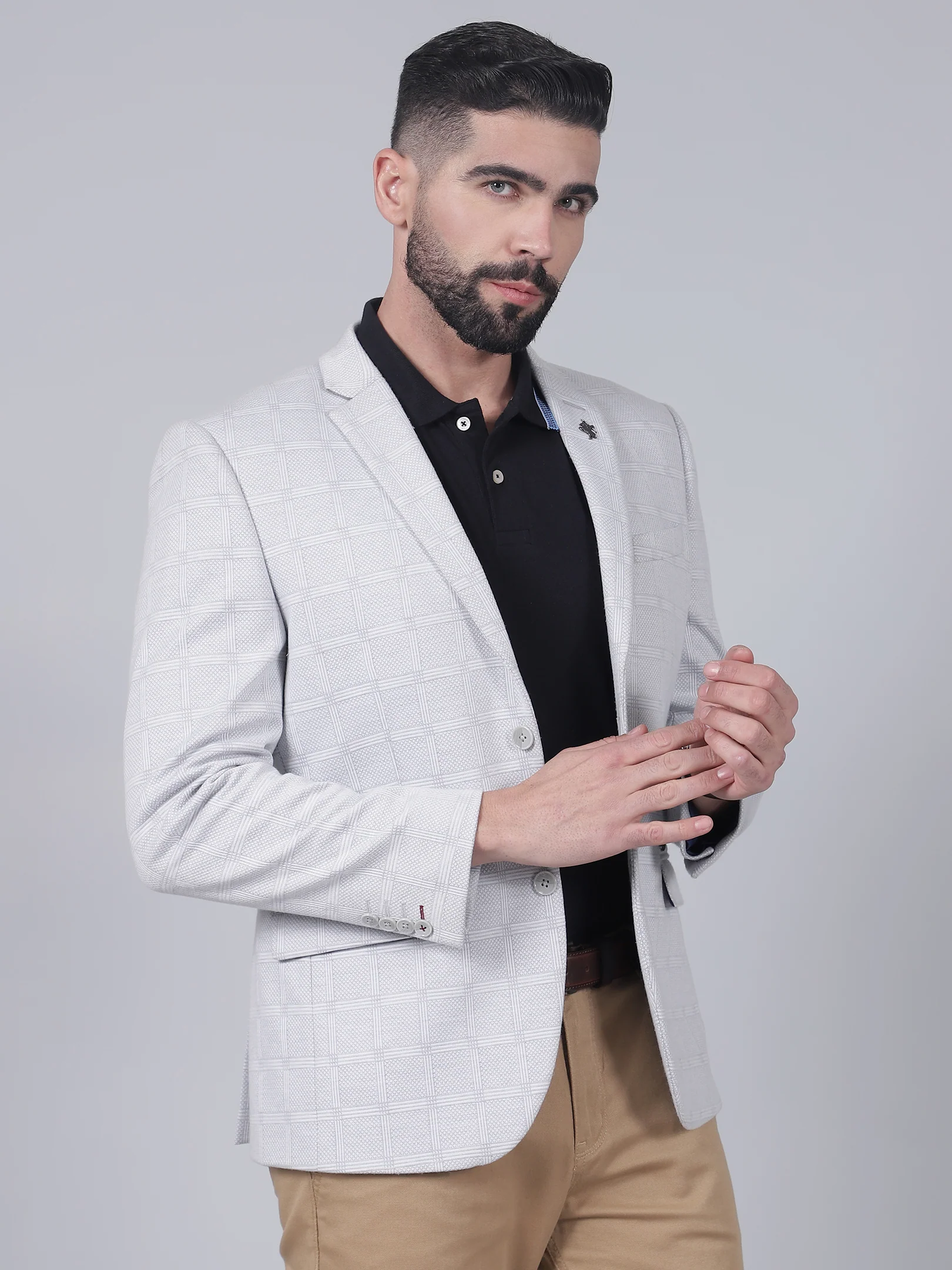 Men’s Grey Checkered Casual Blazer | Cantabil - Image 4