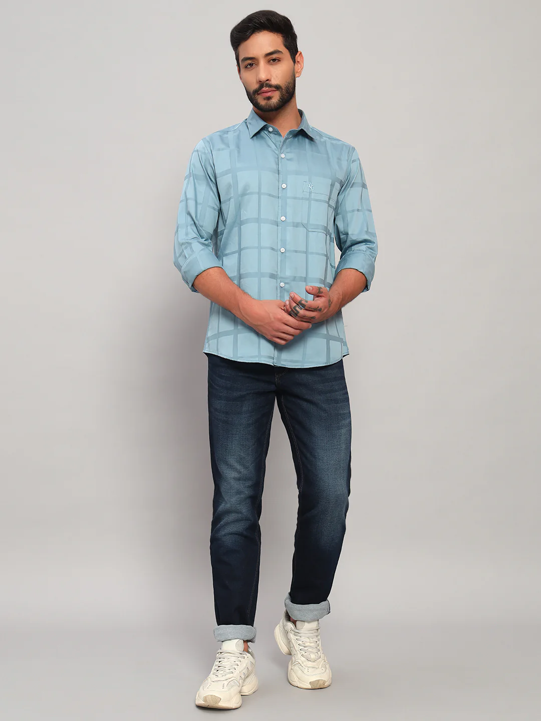 Casual Shirt for Men | Breathable & Soft with Color Fastness Regular Fit Spread Collar Neck Cotton Fabric Checkered Pattern - Image 3