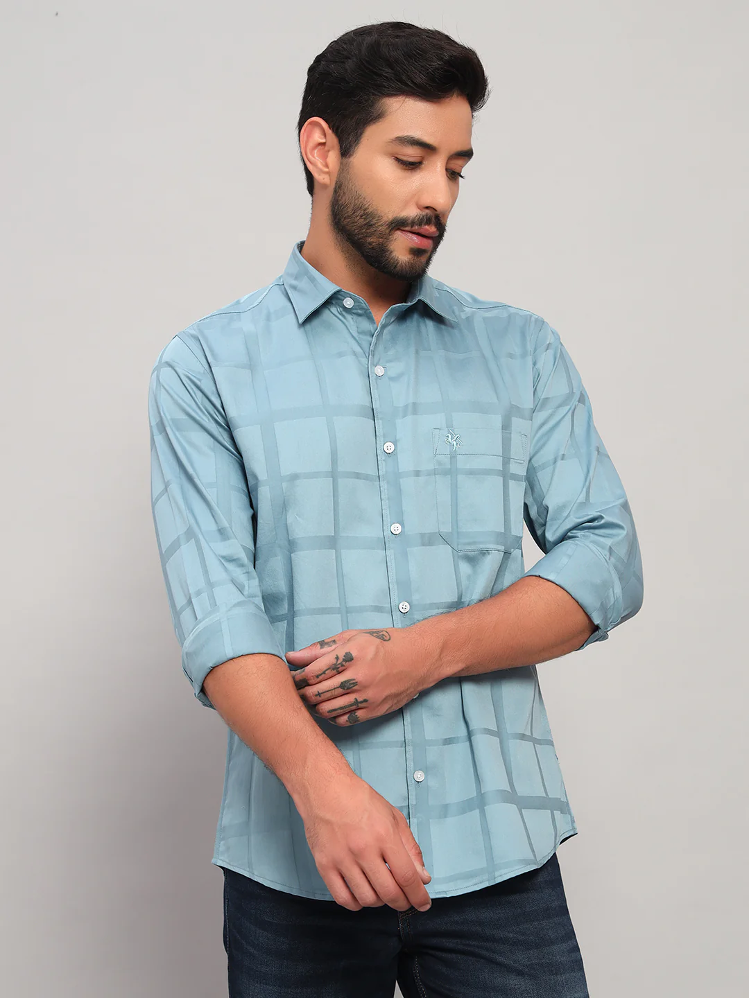Casual Shirt for Men | Breathable & Soft with Color Fastness Regular Fit Spread Collar Neck Cotton Fabric Checkered Pattern - Image 4