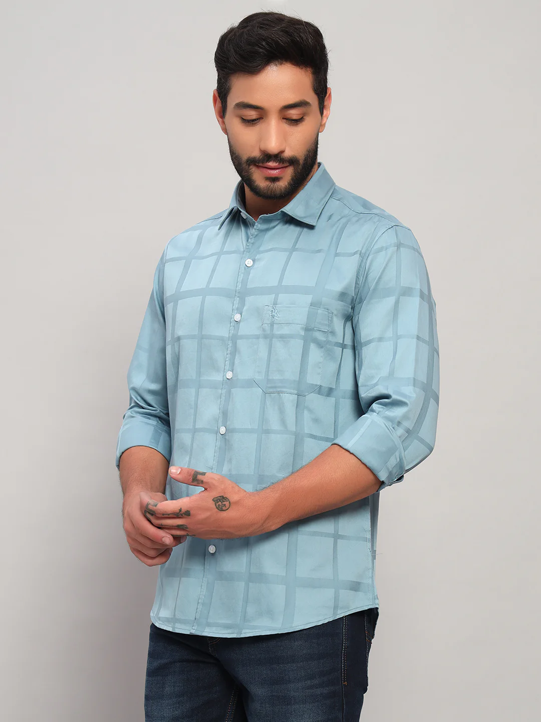 Casual Shirt for Men | Breathable & Soft with Color Fastness Regular Fit Spread Collar Neck Cotton Fabric Checkered Pattern - Image 5