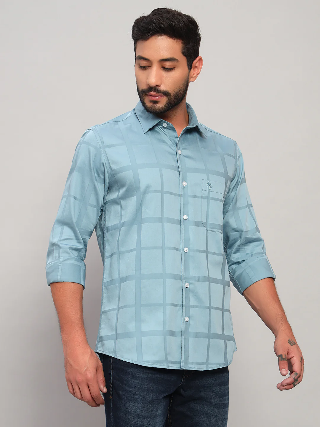 Casual Shirt for Men | Breathable & Soft with Color Fastness Regular Fit Spread Collar Neck Cotton Fabric Checkered Pattern - Image 6