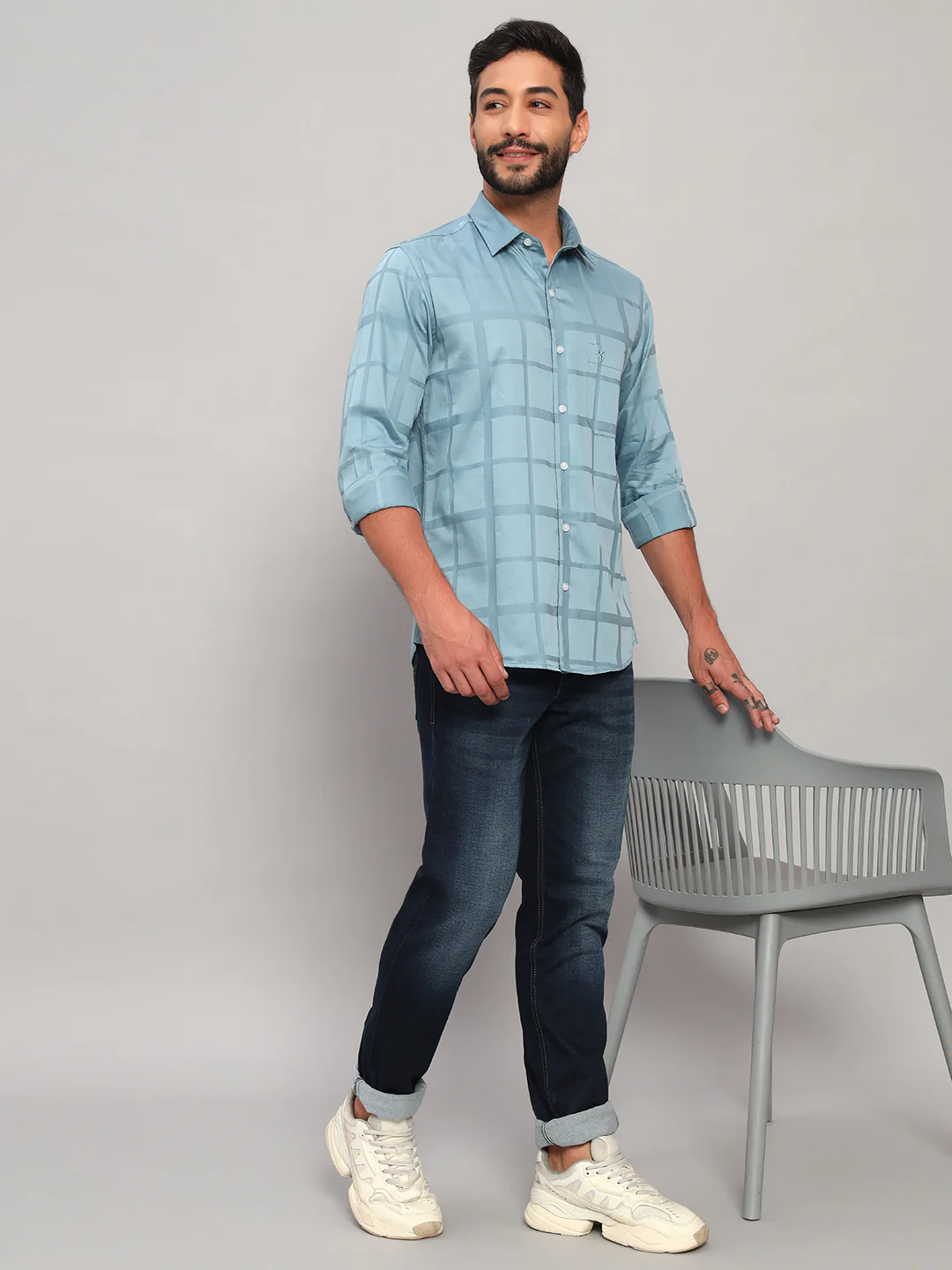 Casual Shirt for Men | Breathable & Soft with Color Fastness Regular Fit Spread Collar Neck Cotton Fabric Checkered Pattern - Image 8