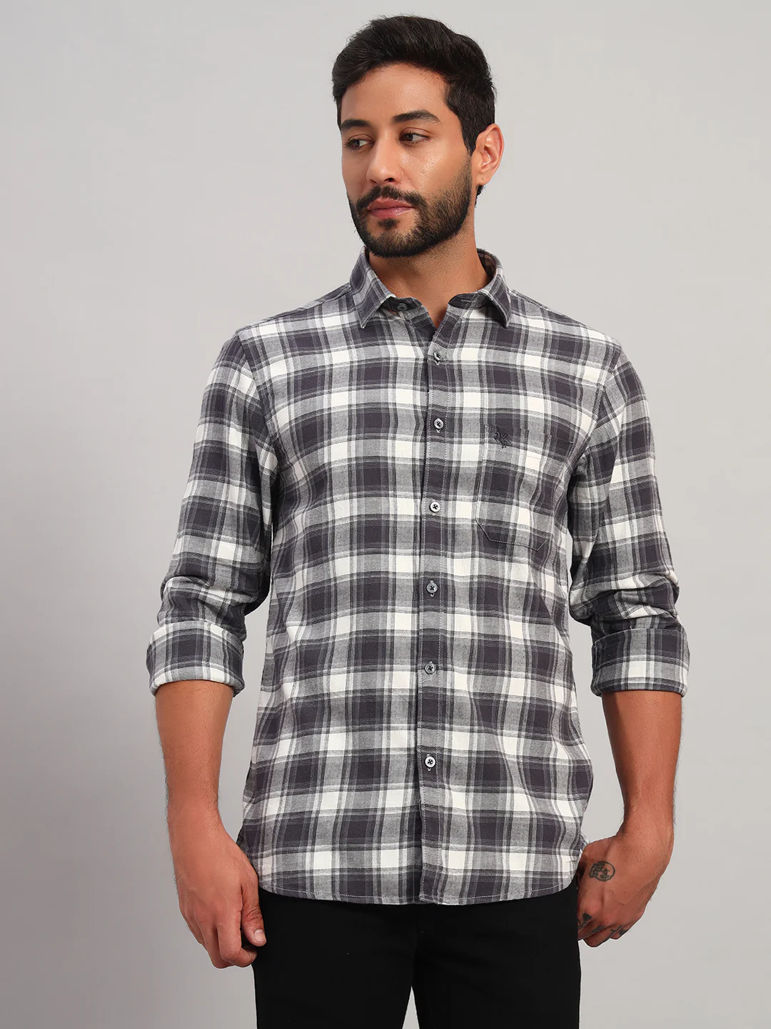 Casual Shirt for Men | Breathable & Soft with Color Fastness Regular Fit Spread Collar Neck Cotton Fabric Checkered Pattern - Image 4