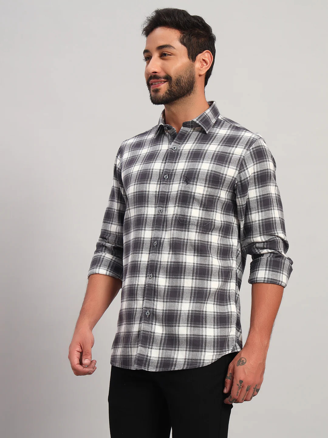 Casual Shirt for Men | Breathable & Soft with Color Fastness Regular Fit Spread Collar Neck Cotton Fabric Checkered Pattern - Image 5