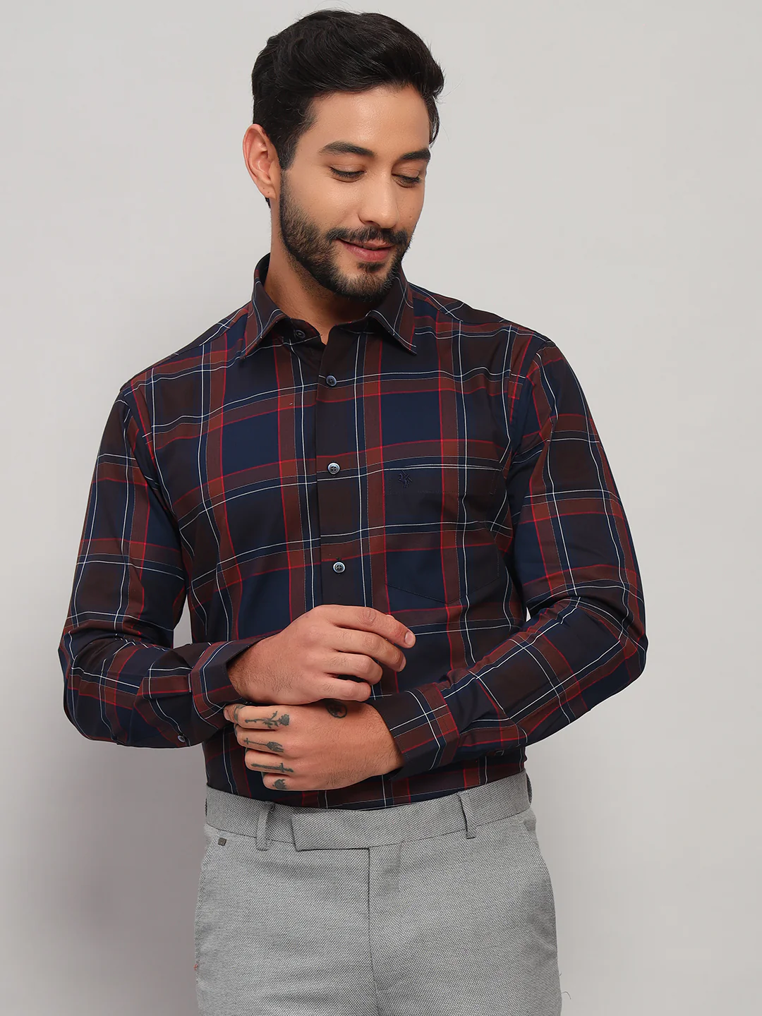 Formal Shirt for Men l Breathable & Soft with Color Fastness Regular Fit Spread Collar Neck Cotton Fabric Checkered Pattern - Image 3