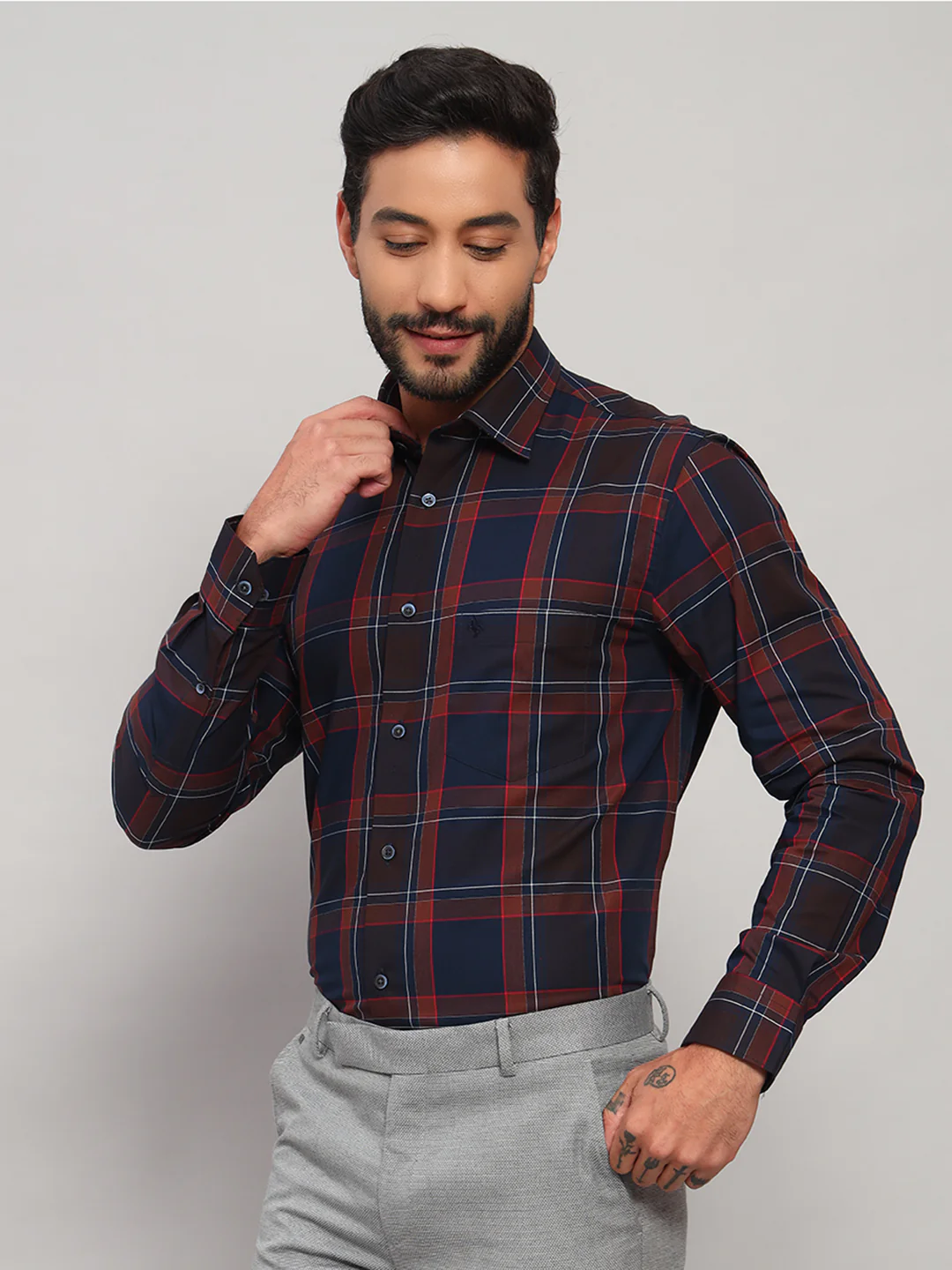 Formal Shirt for Men l Breathable & Soft with Color Fastness Regular Fit Spread Collar Neck Cotton Fabric Checkered Pattern - Image 4