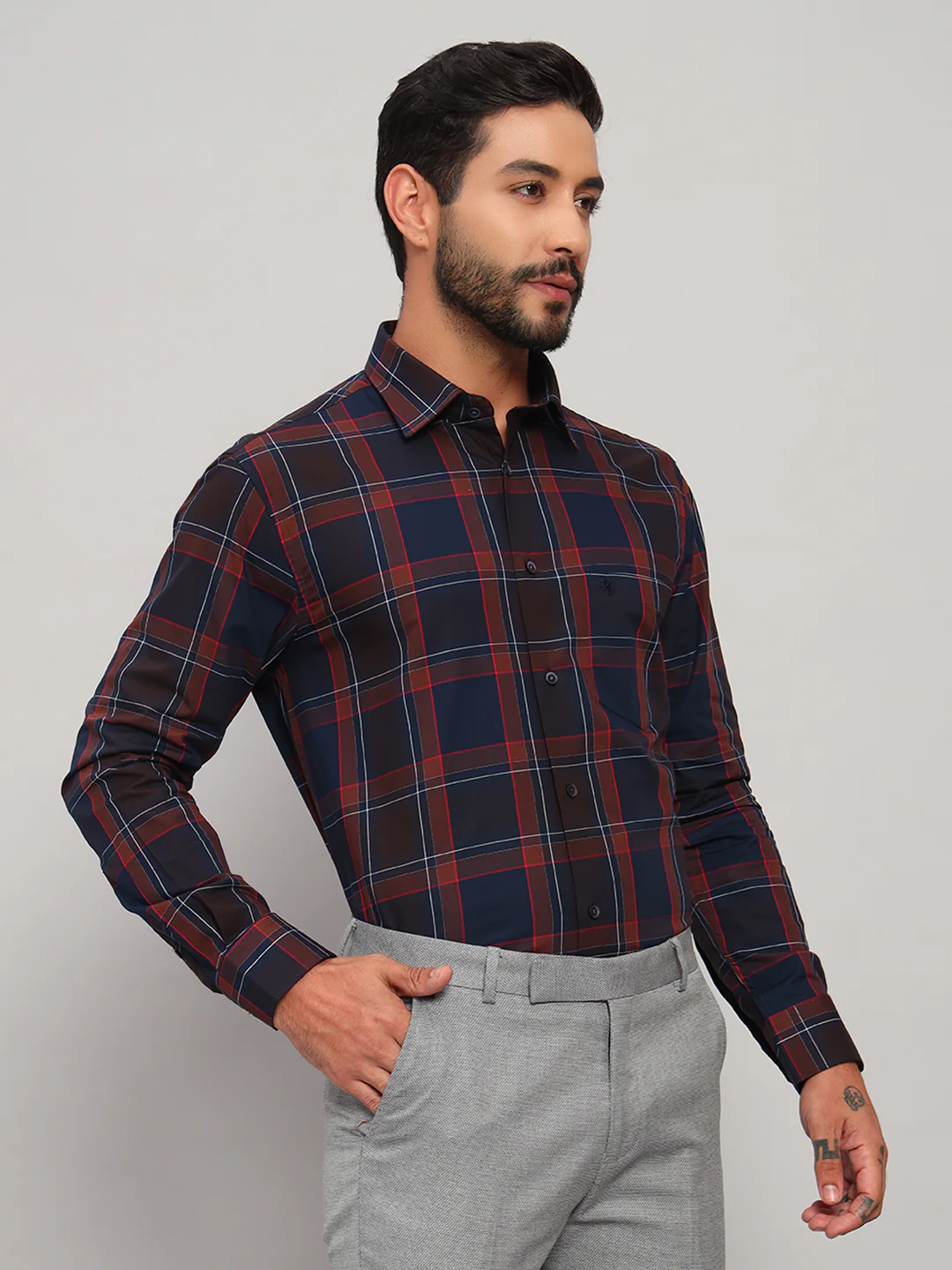 Formal Shirt for Men l Breathable & Soft with Color Fastness Regular Fit Spread Collar Neck Cotton Fabric Checkered Pattern - Image 5