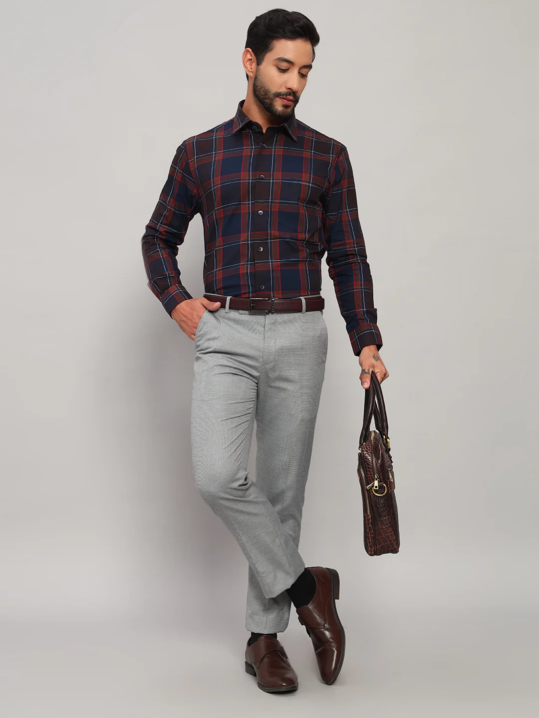 Formal Shirt for Men l Breathable & Soft with Color Fastness Regular Fit Spread Collar Neck Cotton Fabric Checkered Pattern - Image 7