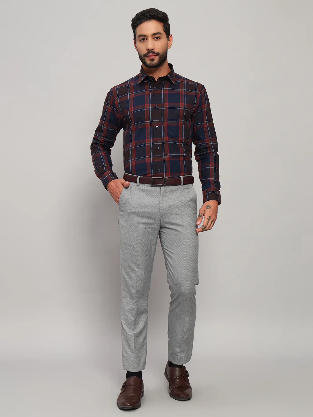 Formal Shirt for Men l Breathable & Soft with Color Fastness Regular Fit Spread Collar Neck Cotton Fabric Checkered Pattern - Image 8