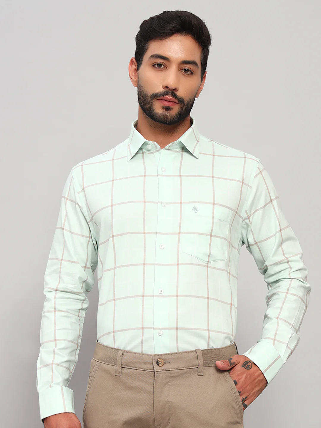 Formal Shirt for Men l Breathable & Soft with Color Fastness Regular Fit Spread Collar Neck Cotton Fabric Checkered Pattern - Image 3
