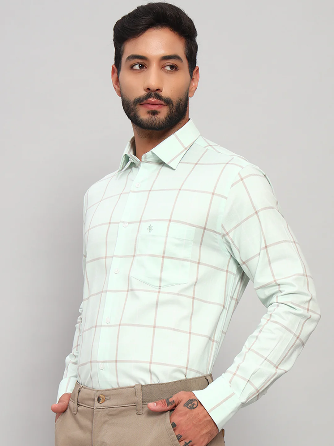 Formal Shirt for Men l Breathable & Soft with Color Fastness Regular Fit Spread Collar Neck Cotton Fabric Checkered Pattern - Image 4