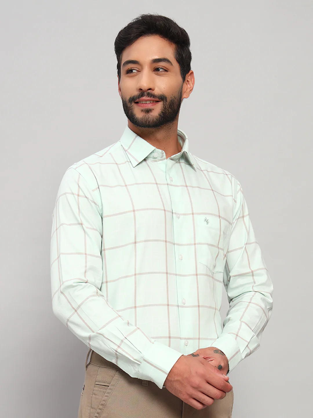 Formal Shirt for Men l Breathable & Soft with Color Fastness Regular Fit Spread Collar Neck Cotton Fabric Checkered Pattern - Image 5