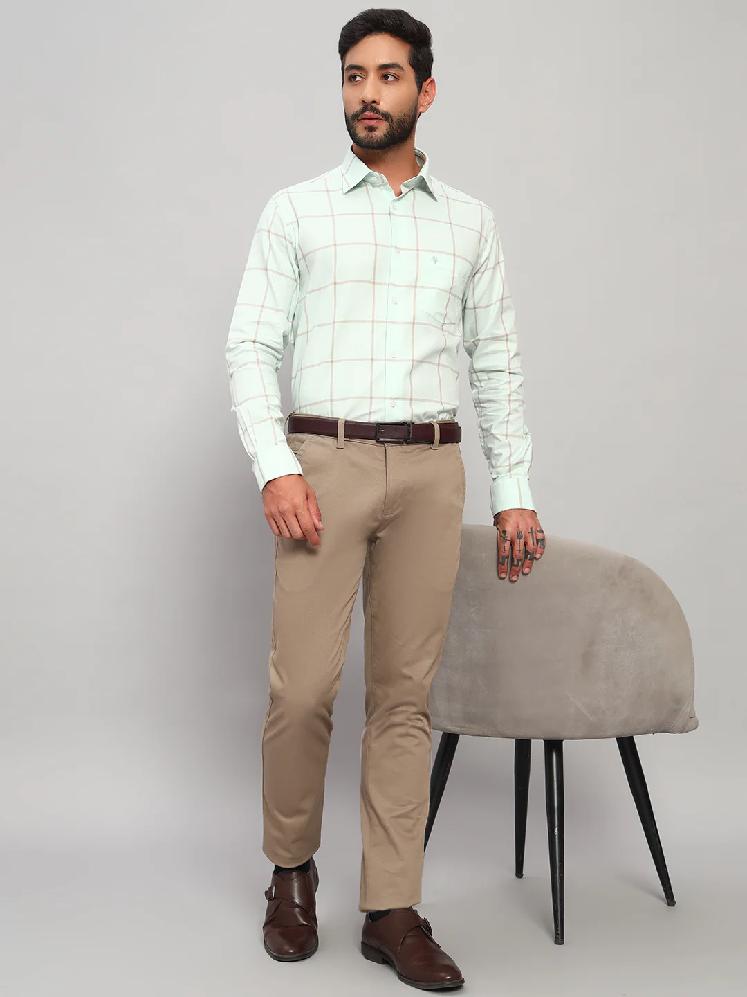 Formal Shirt for Men l Breathable & Soft with Color Fastness Regular Fit Spread Collar Neck Cotton Fabric Checkered Pattern - Image 7