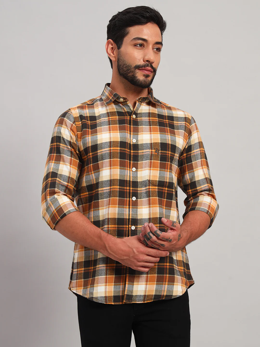 Casual Shirt for Men | Breathable & Soft with Color Fastness Regular Fit Spread Collar Neck Cotton Fabric Checkered Pattern - Image 2
