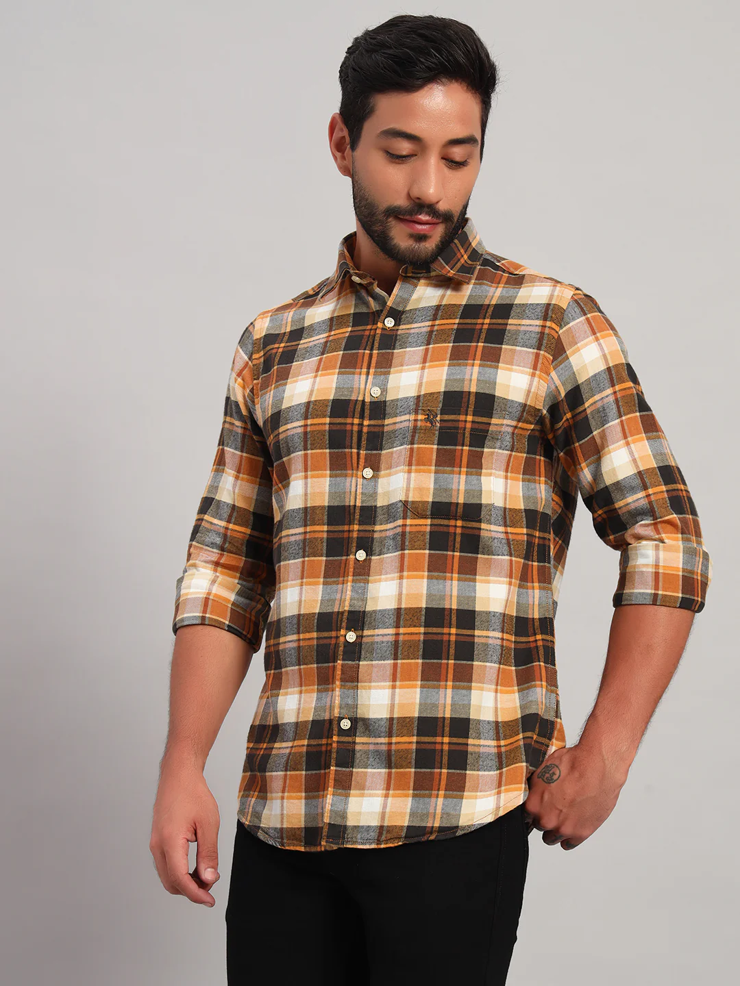 Casual Shirt for Men | Breathable & Soft with Color Fastness Regular Fit Spread Collar Neck Cotton Fabric Checkered Pattern - Image 3
