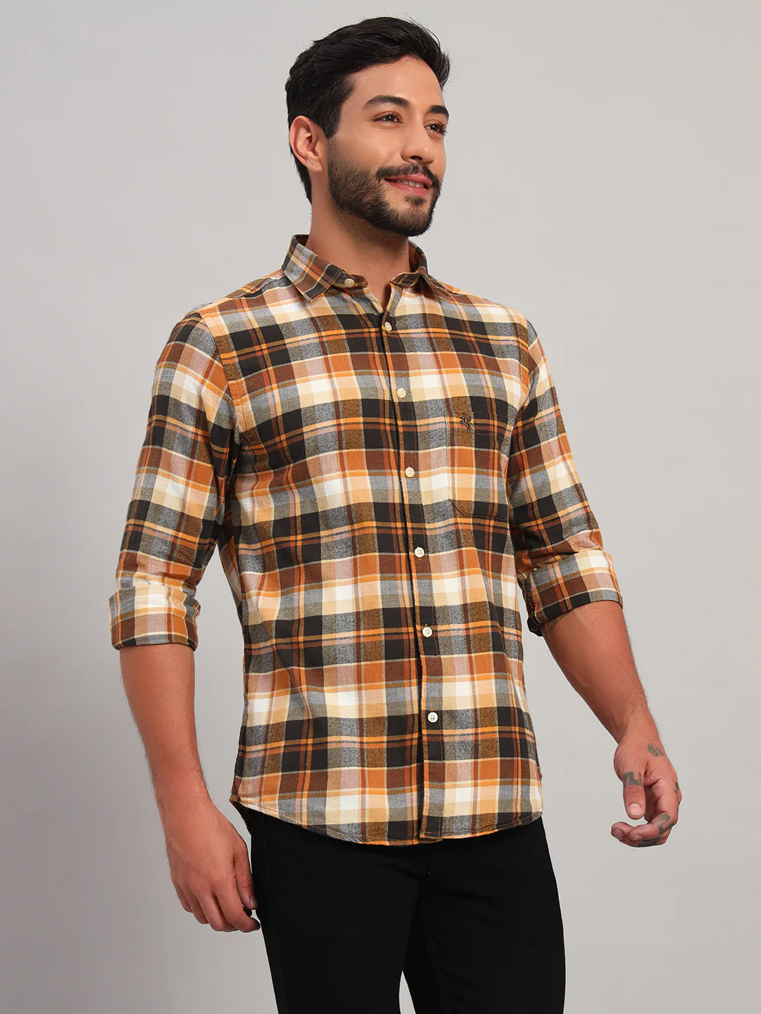 Casual Shirt for Men | Breathable & Soft with Color Fastness Regular Fit Spread Collar Neck Cotton Fabric Checkered Pattern - Image 4