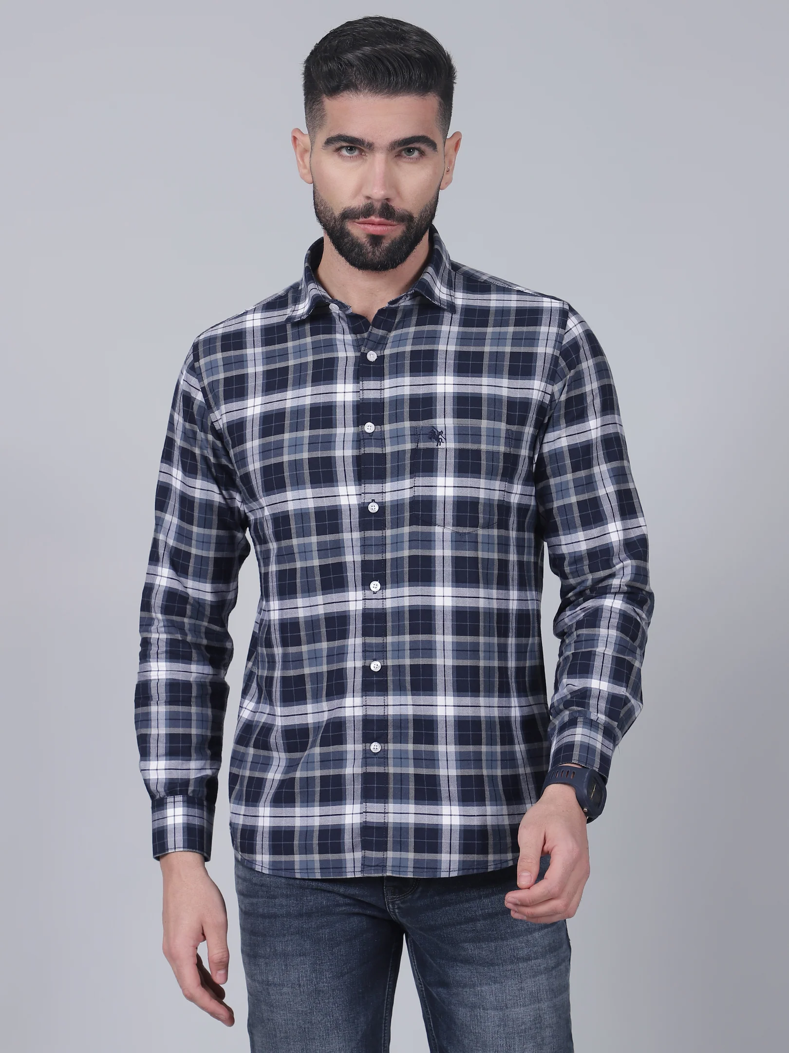Casual Shirt for Men | Breathable & Soft with Color Fastness Regular Fit Spread Collar Neck Cotton Fabric Checkered Pattern - Image 2
