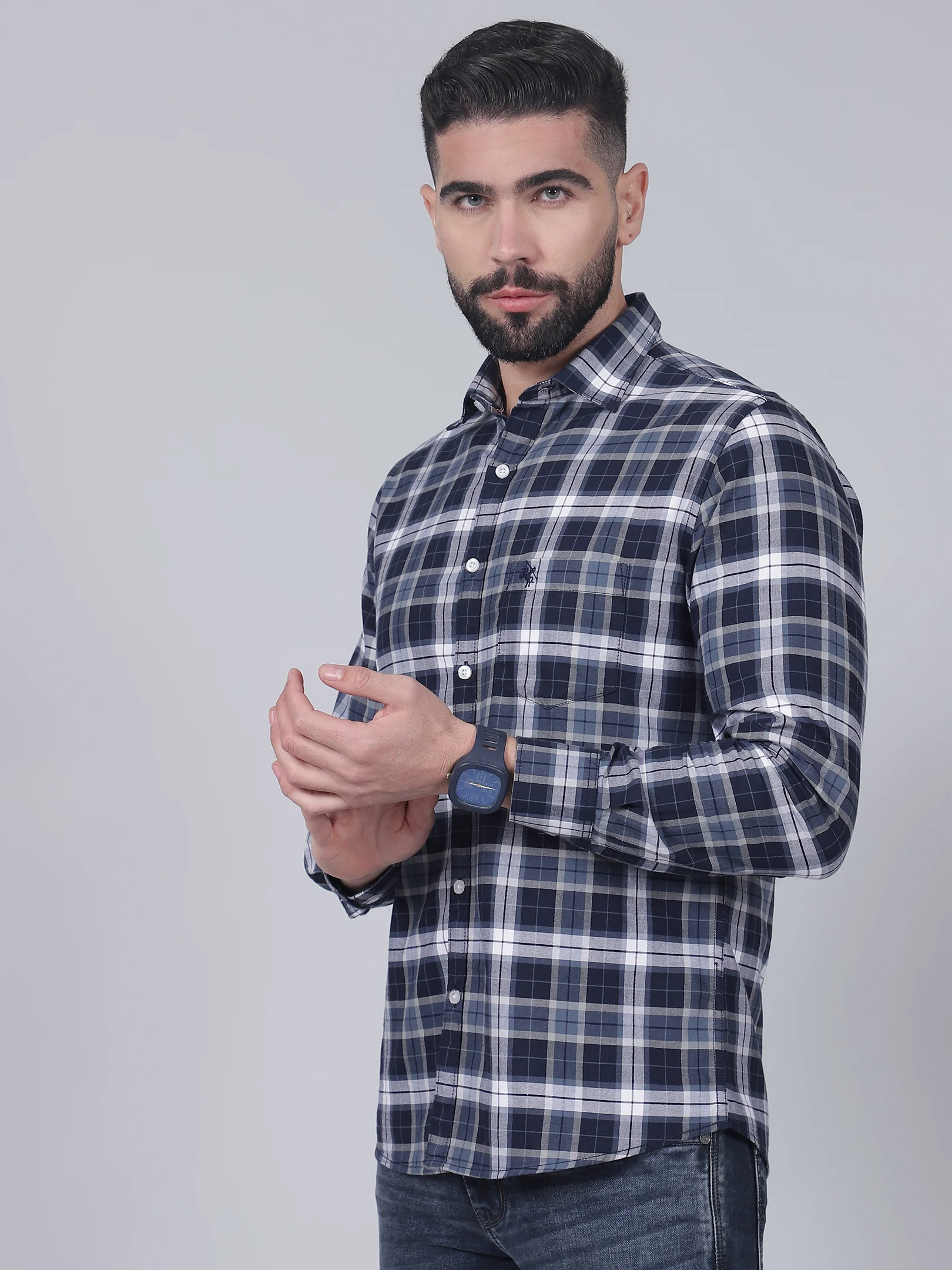 Casual Shirt for Men | Breathable & Soft with Color Fastness Regular Fit Spread Collar Neck Cotton Fabric Checkered Pattern - Image 3