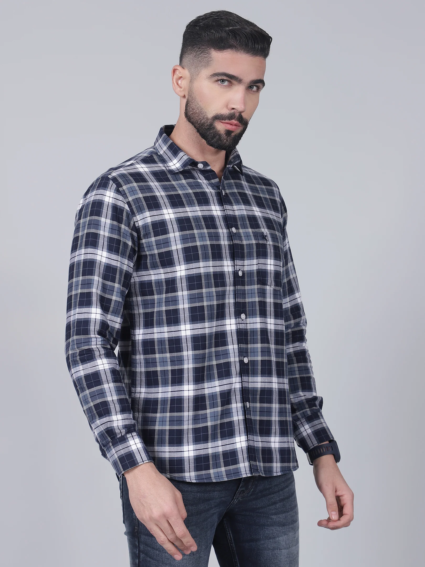 Casual Shirt for Men | Breathable & Soft with Color Fastness Regular Fit Spread Collar Neck Cotton Fabric Checkered Pattern - Image 4