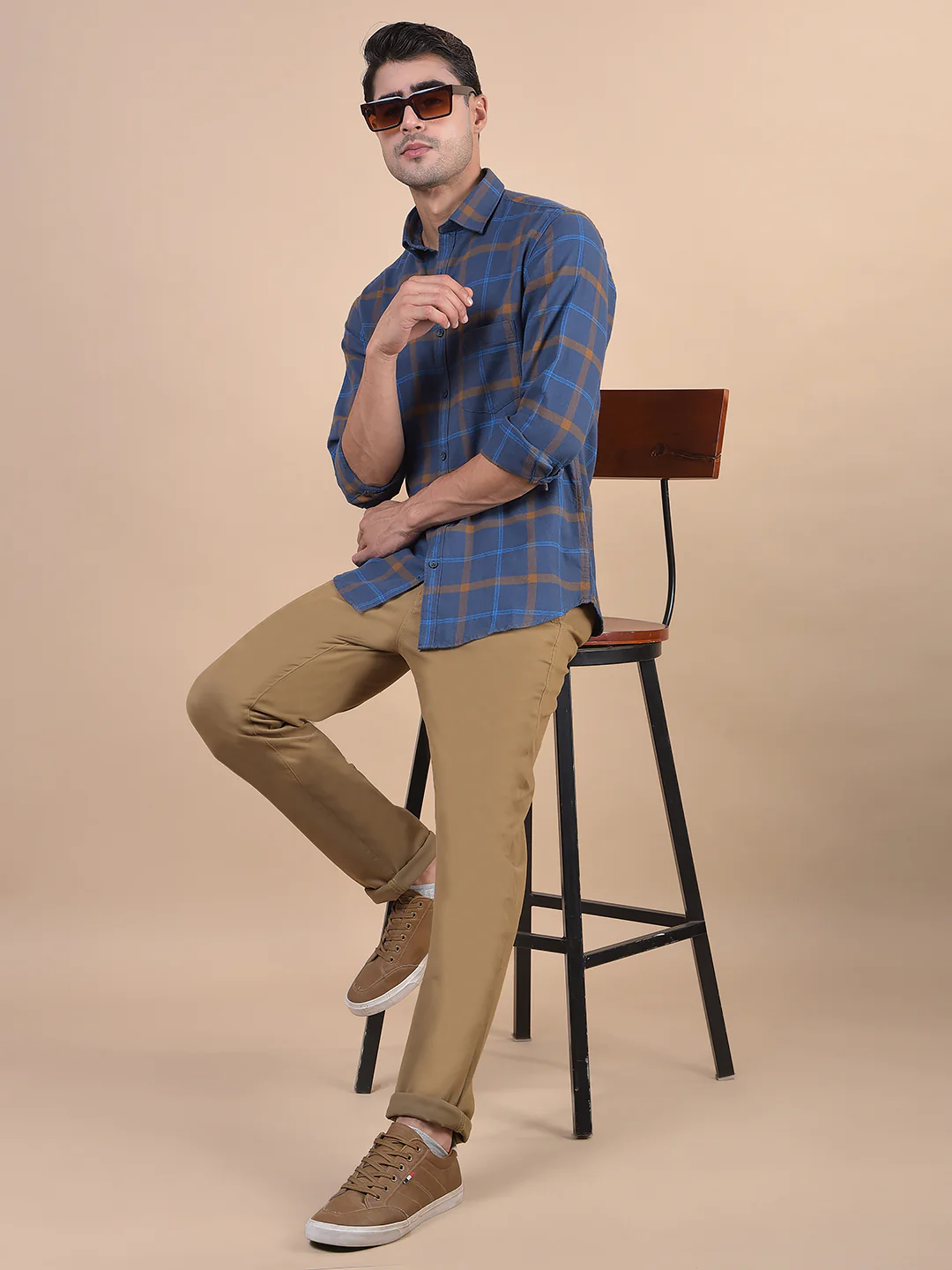 Casual Shirt for Men | Breathable & Soft with Color Fastness Regular Fit Spread Collar Neck Cotton Fabric Checkered Pattern - Image 3