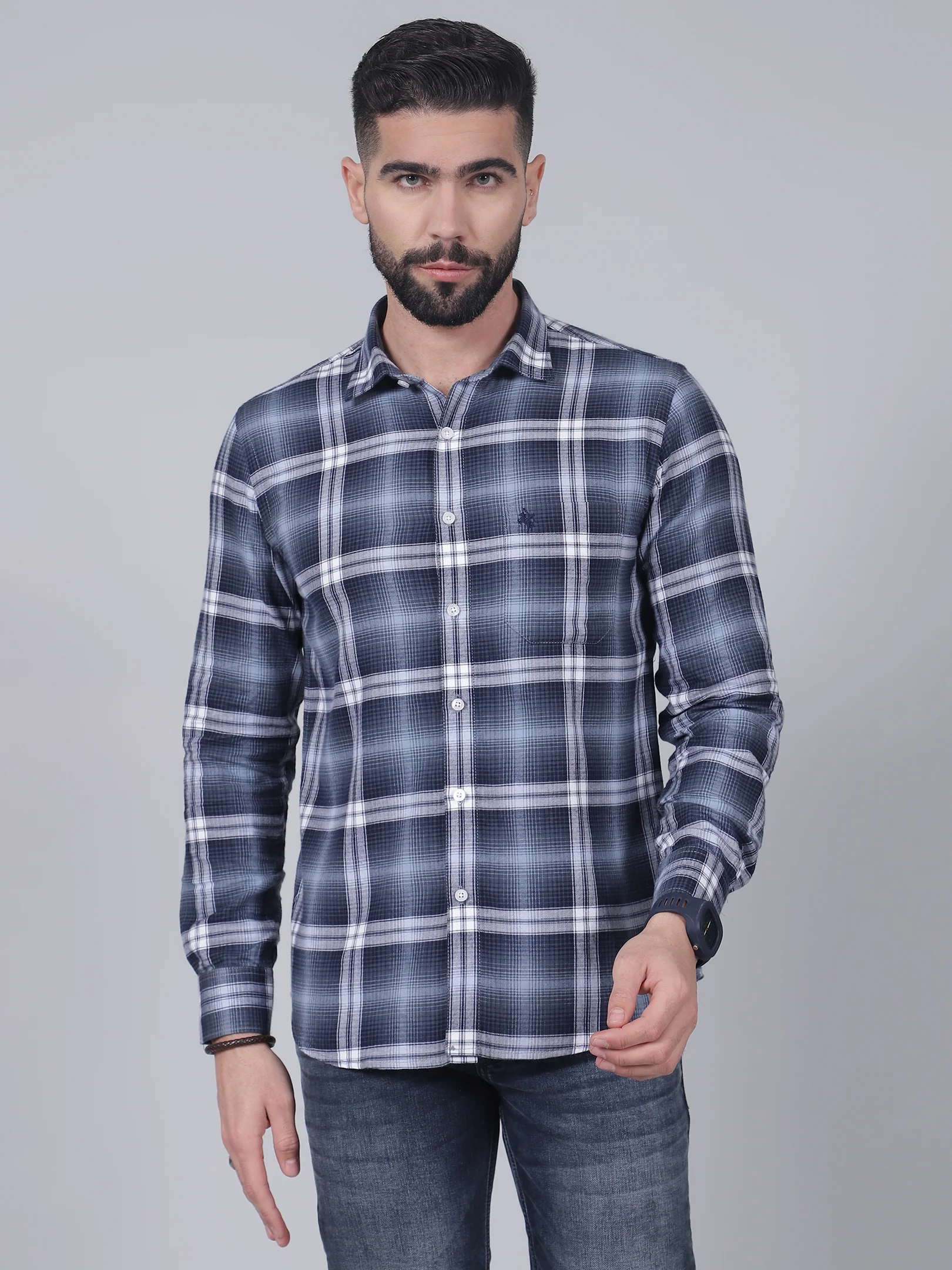 Casual Shirt for Men | Breathable & Soft with Color Fastness Regular Fit Spread Collar Neck Cotton Fabric Checkered Pattern - Image 2