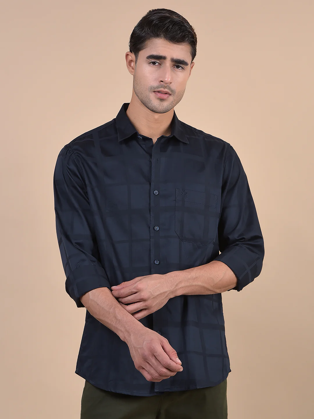 Casual Shirt for Men | Breathable & Soft with Color Fastness Regular Fit Spread Collar Neck Cotton Fabric Checkered Pattern - Image 3