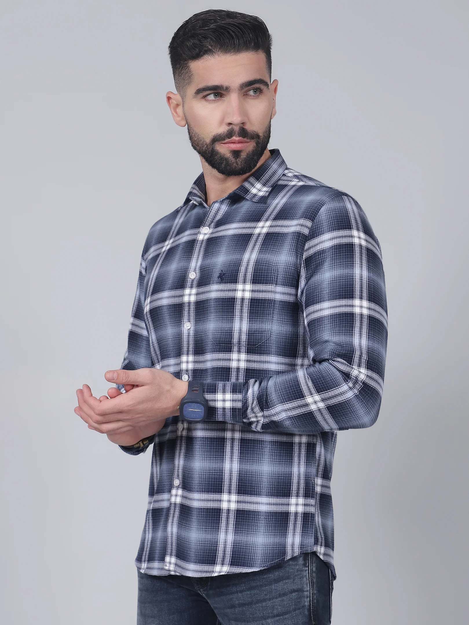 Casual Shirt for Men | Breathable & Soft with Color Fastness Regular Fit Spread Collar Neck Cotton Fabric Checkered Pattern - Image 3
