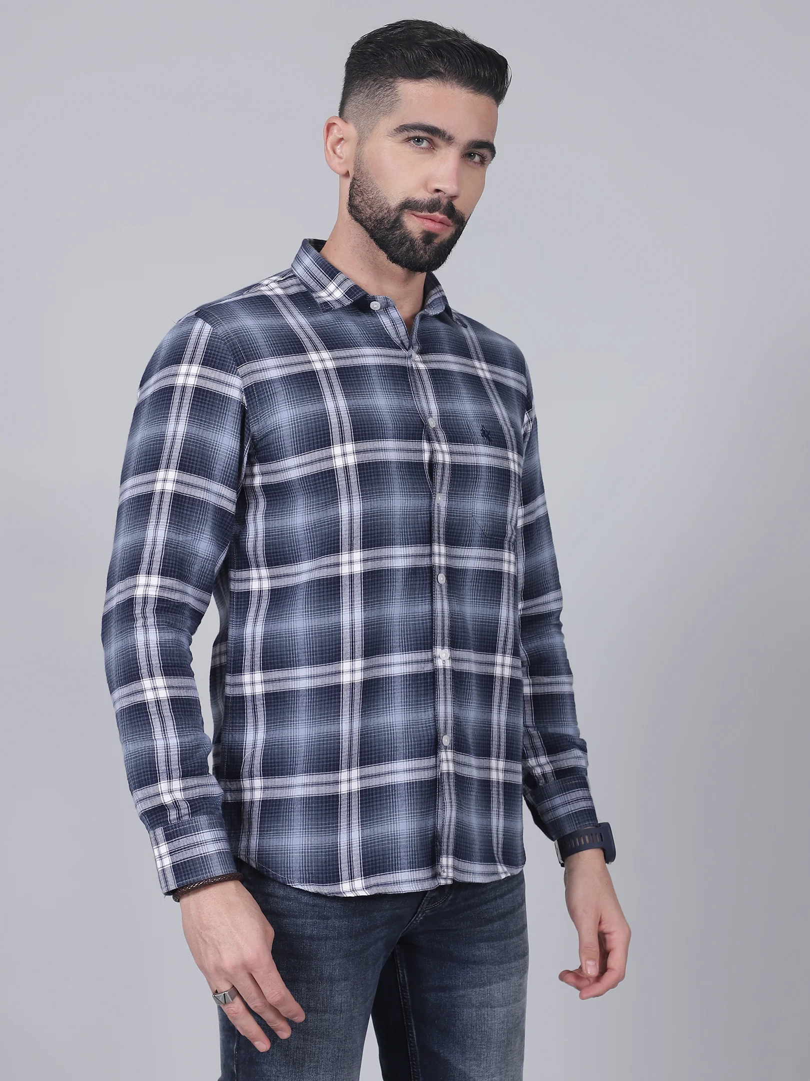 Casual Shirt for Men | Breathable & Soft with Color Fastness Regular Fit Spread Collar Neck Cotton Fabric Checkered Pattern - Image 4