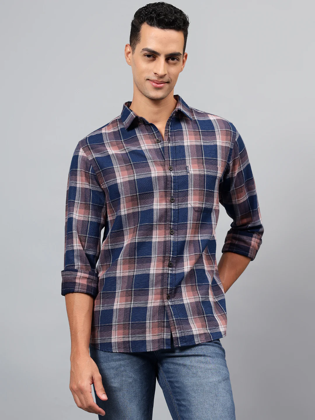 Casual Shirt for Men | Breathable & Soft with Color Fastness Regular Fit Spread Collar Neck Cotton Fabric Checkered Pattern - Image 2