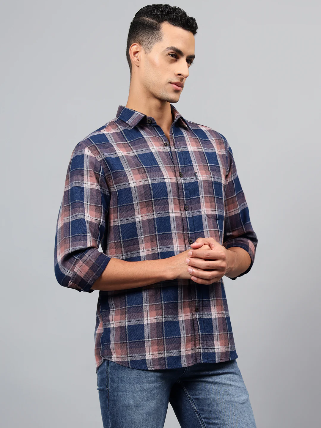 Casual Shirt for Men | Breathable & Soft with Color Fastness Regular Fit Spread Collar Neck Cotton Fabric Checkered Pattern - Image 4