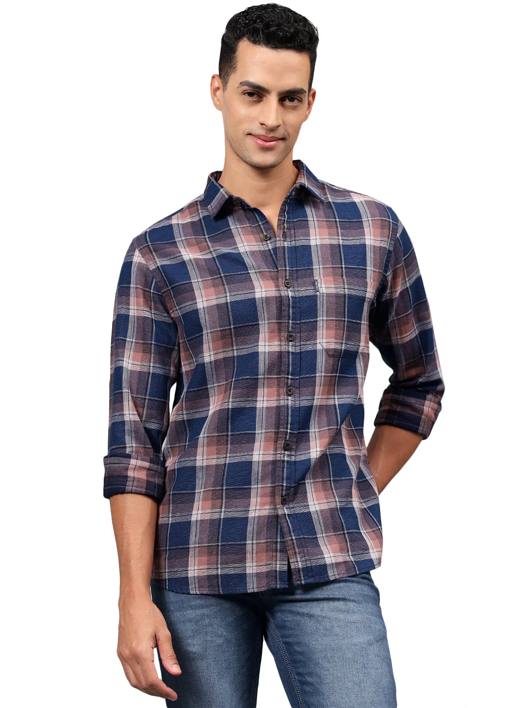 Casual Shirt for Men | Breathable & Soft with Color Fastness Regular Fit Spread Collar Neck Cotton Fabric Checkered Pattern - Image 8