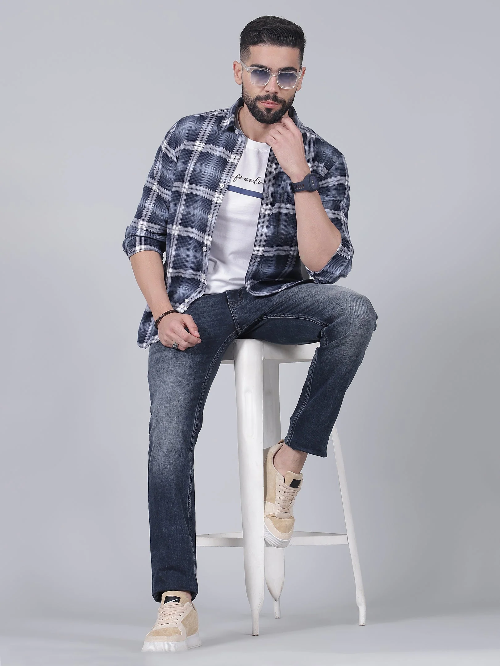 Casual Shirt for Men | Breathable & Soft with Color Fastness Regular Fit Spread Collar Neck Cotton Fabric Checkered Pattern - Image 5