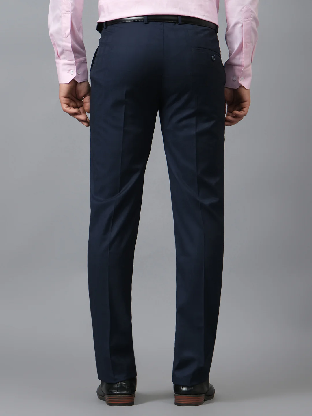 Men's Checkered Navy Blue Non Pleated Regular Fit Formal Trouser - Image 5