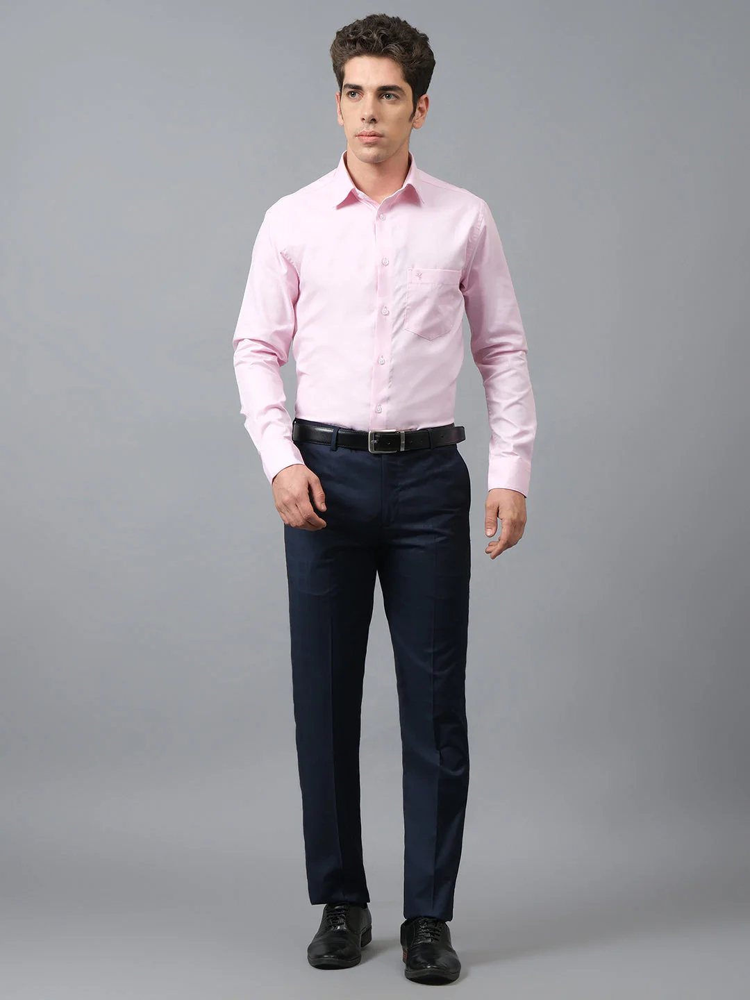 Men's Checkered Navy Blue Non Pleated Regular Fit Formal Trouser - Image 7
