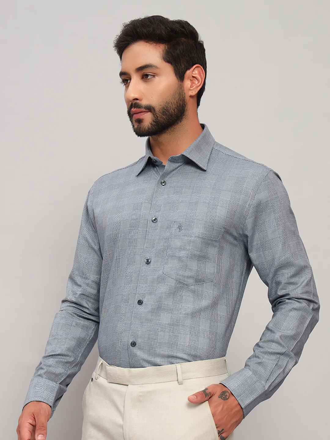 Formal Shirt for Men l Breathable & Soft with Color Fastness Regular Fit Spread Collar Neck Cotton Fabric Checkered Pattern - Image 4