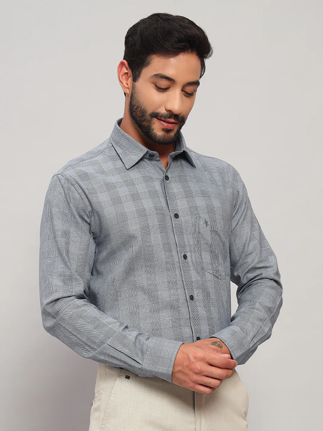 Formal Shirt for Men l Breathable & Soft with Color Fastness Regular Fit Spread Collar Neck Cotton Fabric Checkered Pattern - Image 5