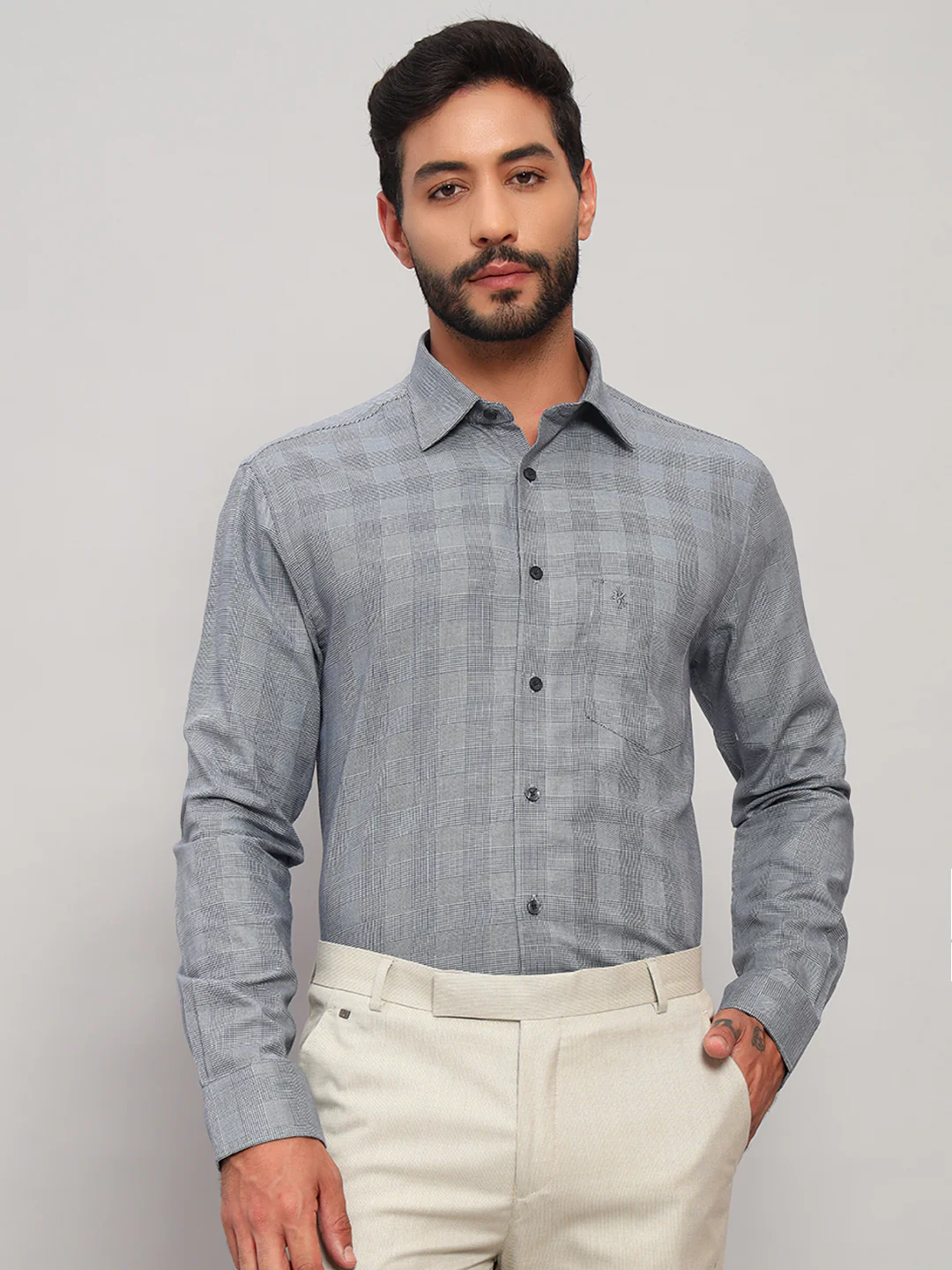 Formal Shirt for Men l Breathable & Soft with Color Fastness Regular Fit Spread Collar Neck Cotton Fabric Checkered Pattern - Image 8