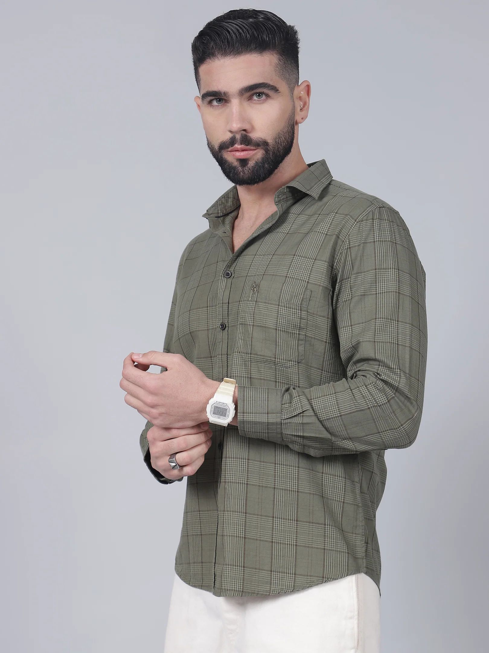 Casual Shirt for Men | Breathable & Soft with Color Fastness Regular Fit Spread Collar Neck Cotton Fabric Checkered Pattern - Image 3