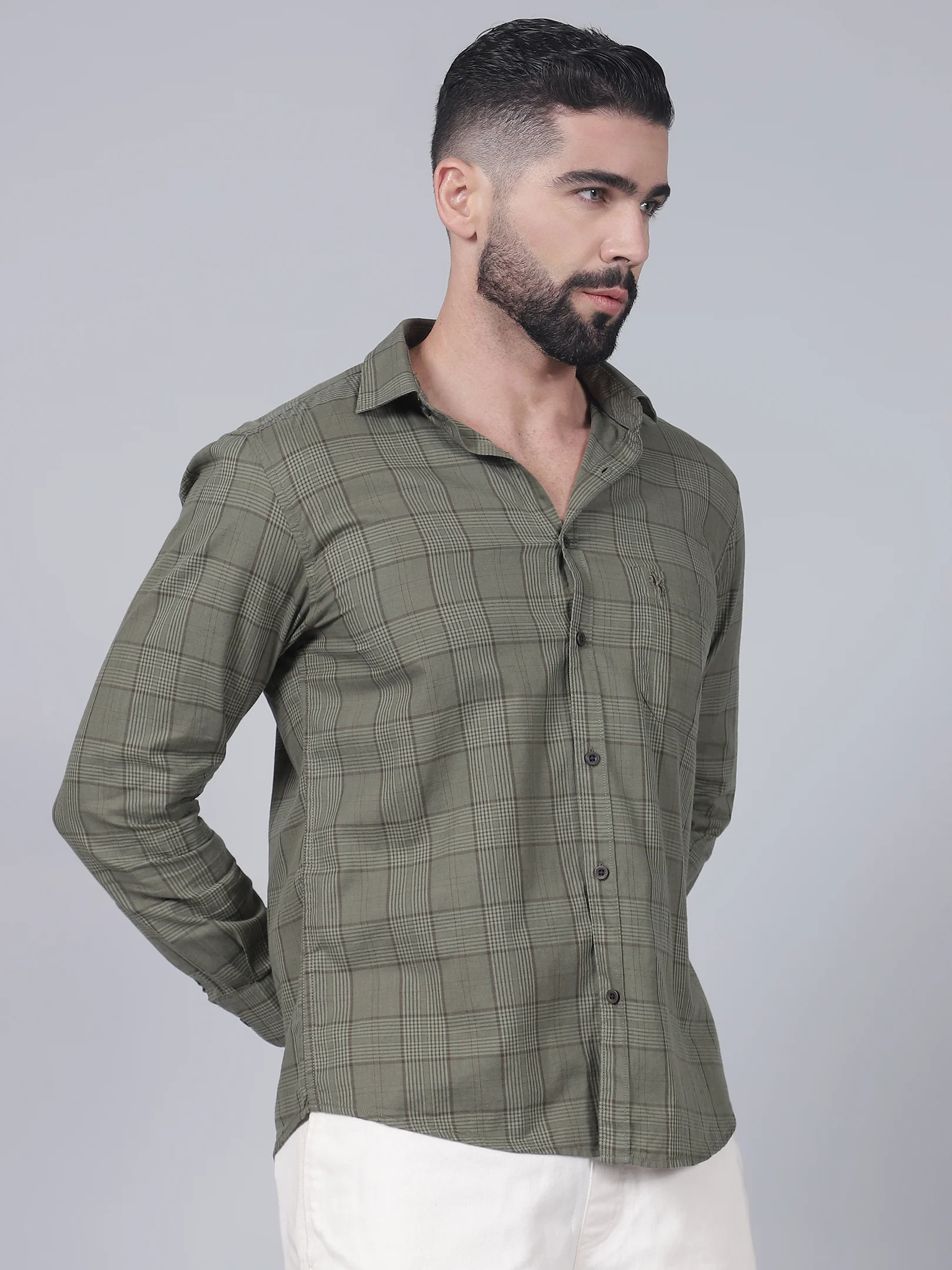 Casual Shirt for Men | Breathable & Soft with Color Fastness Regular Fit Spread Collar Neck Cotton Fabric Checkered Pattern - Image 4