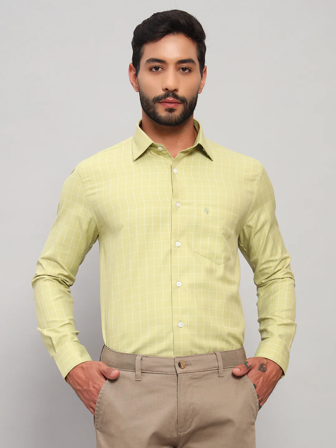 Formal Shirt for Men l Breathable & Soft with Color Fastness Regular Fit Spread Collar Neck Cotton Blend Fabric Checkered Pattern - Image 3