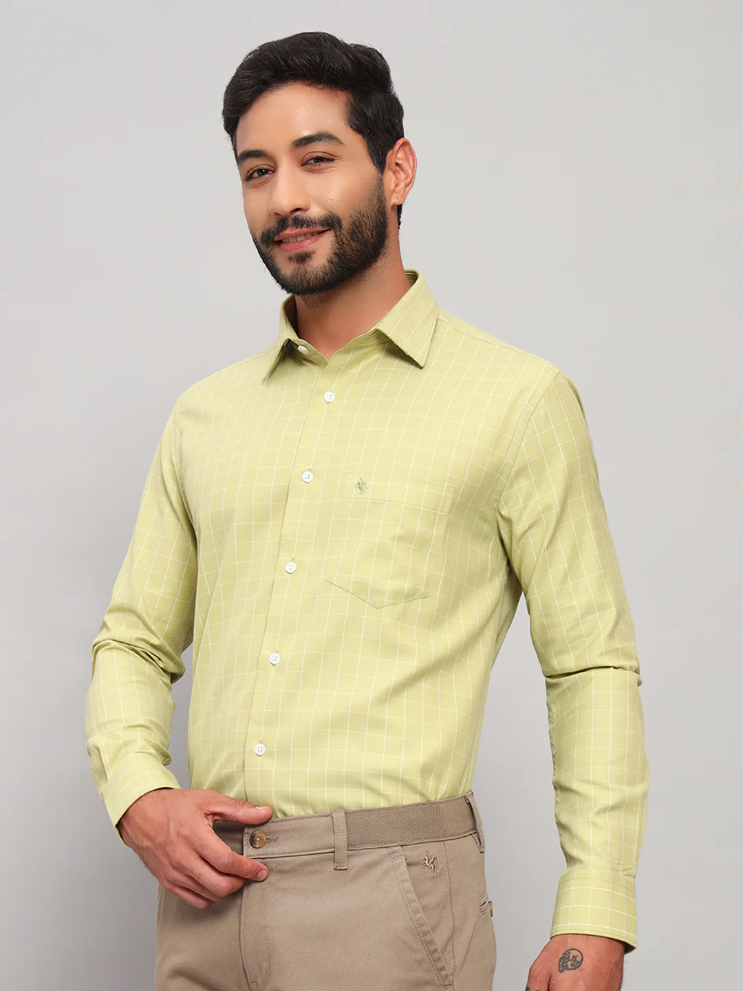 Formal Shirt for Men l Breathable & Soft with Color Fastness Regular Fit Spread Collar Neck Cotton Blend Fabric Checkered Pattern - Image 4