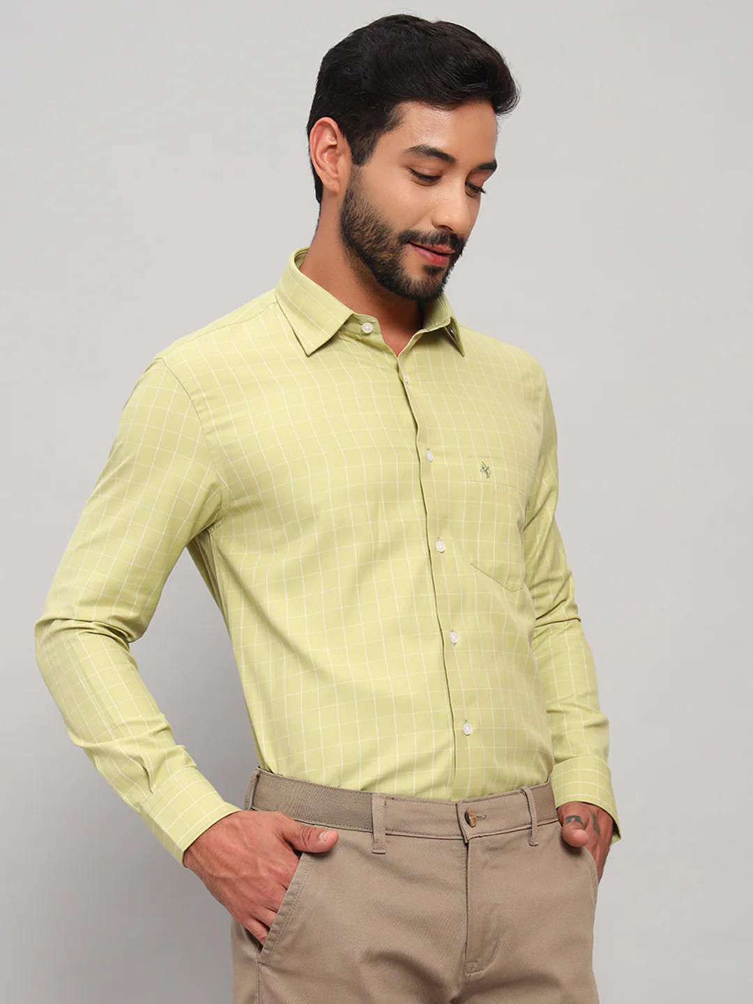 Formal Shirt for Men l Breathable & Soft with Color Fastness Regular Fit Spread Collar Neck Cotton Blend Fabric Checkered Pattern - Image 5