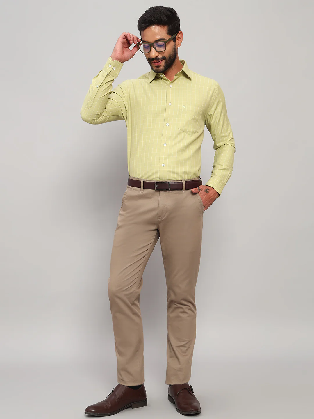 Formal Shirt for Men l Breathable & Soft with Color Fastness Regular Fit Spread Collar Neck Cotton Blend Fabric Checkered Pattern - Image 7
