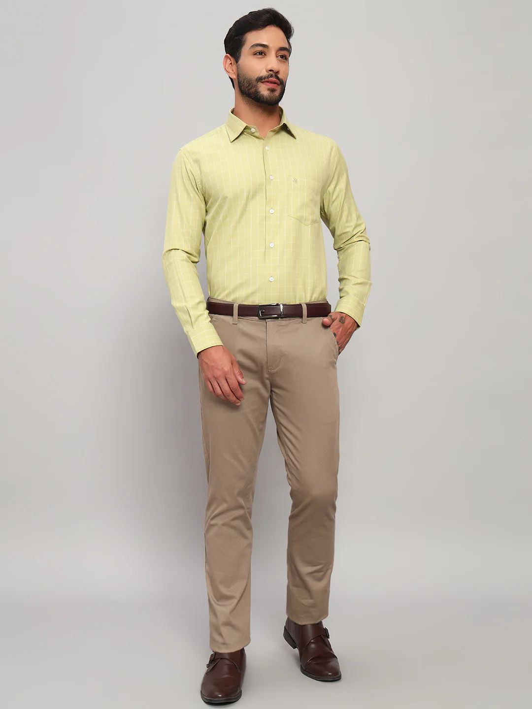 Formal Shirt for Men l Breathable & Soft with Color Fastness Regular Fit Spread Collar Neck Cotton Blend Fabric Checkered Pattern - Image 8