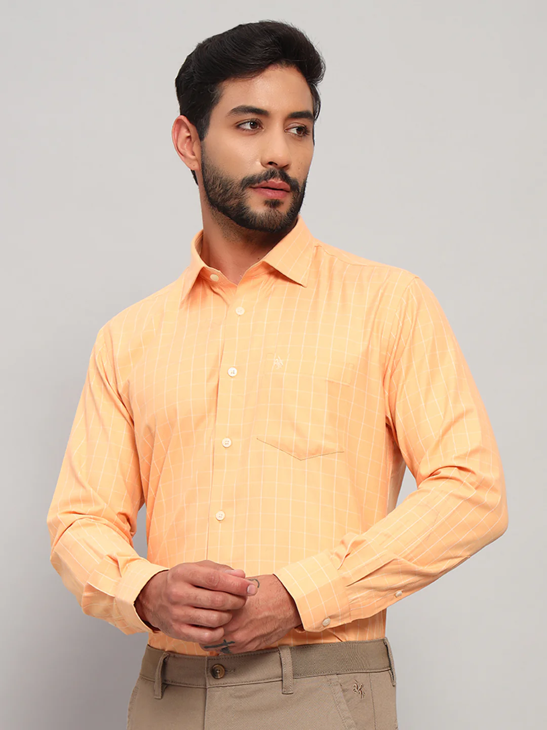 Formal Shirt for Men l Breathable & Soft with Color Fastness Regular Fit Spread Collar Neck Cotton Blend Fabric Checkered Pattern - Image 4