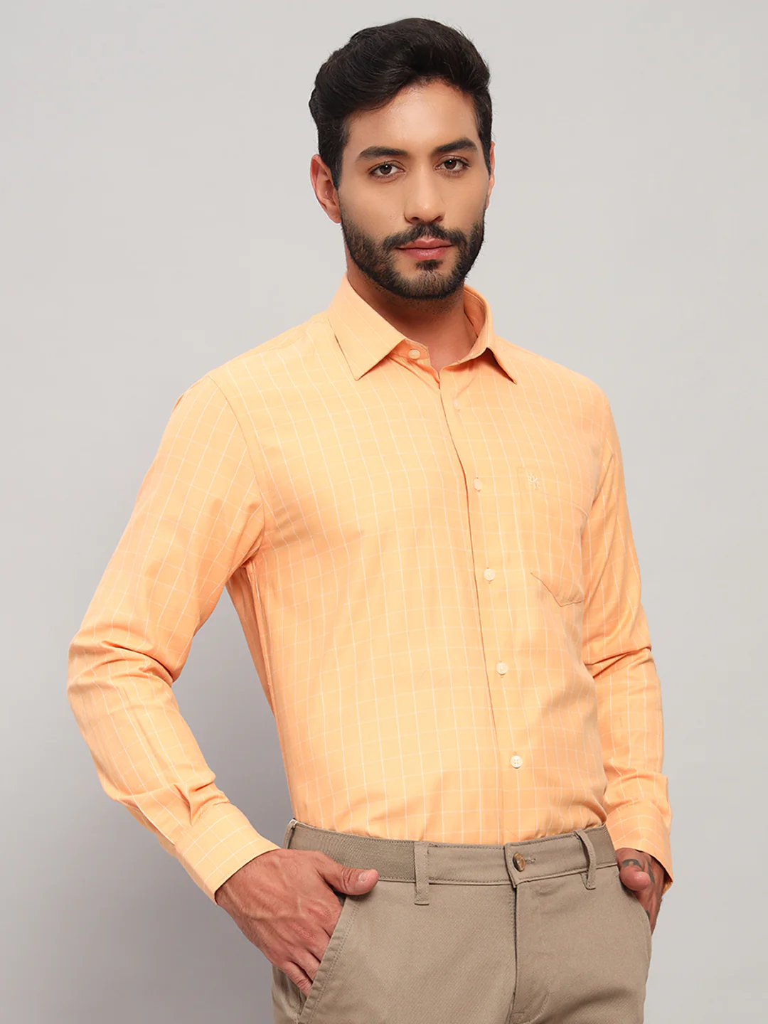 Formal Shirt for Men l Breathable & Soft with Color Fastness Regular Fit Spread Collar Neck Cotton Blend Fabric Checkered Pattern - Image 5