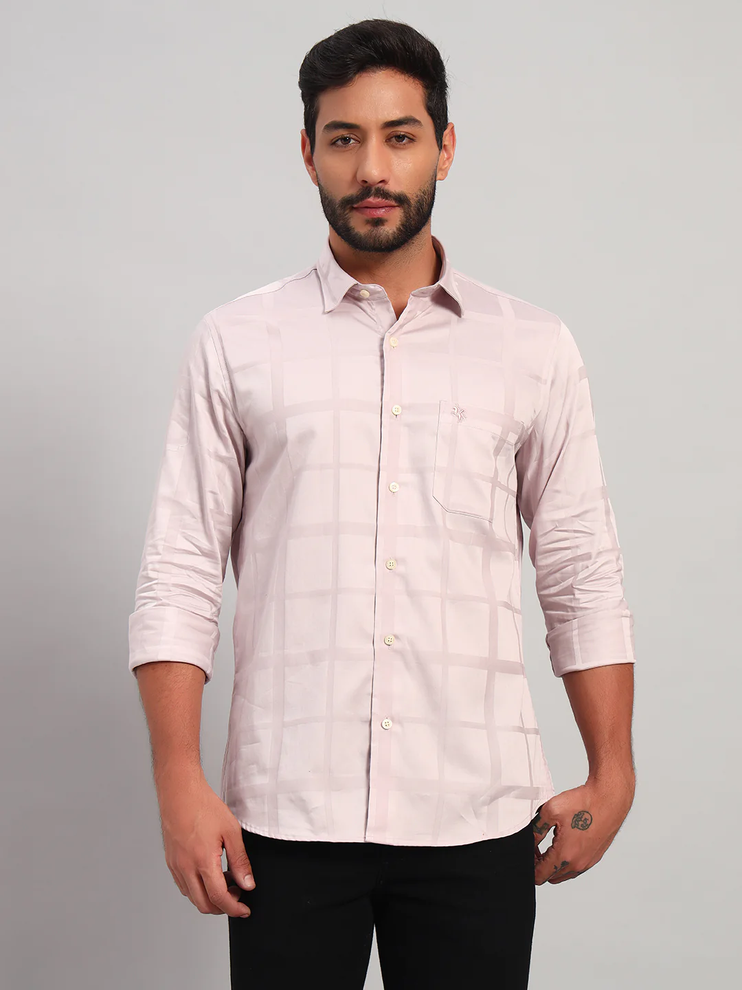 Casual Shirt for Men | Breathable & Soft with Color Fastness Regular Fit Spread Collar Neck Cotton Fabric Checkered Pattern - Image 2